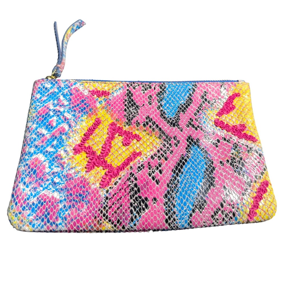 Anthropologie Hi Sequin Snakeskin Print Clutch Multicolor‎ Neon Wristlet Bag